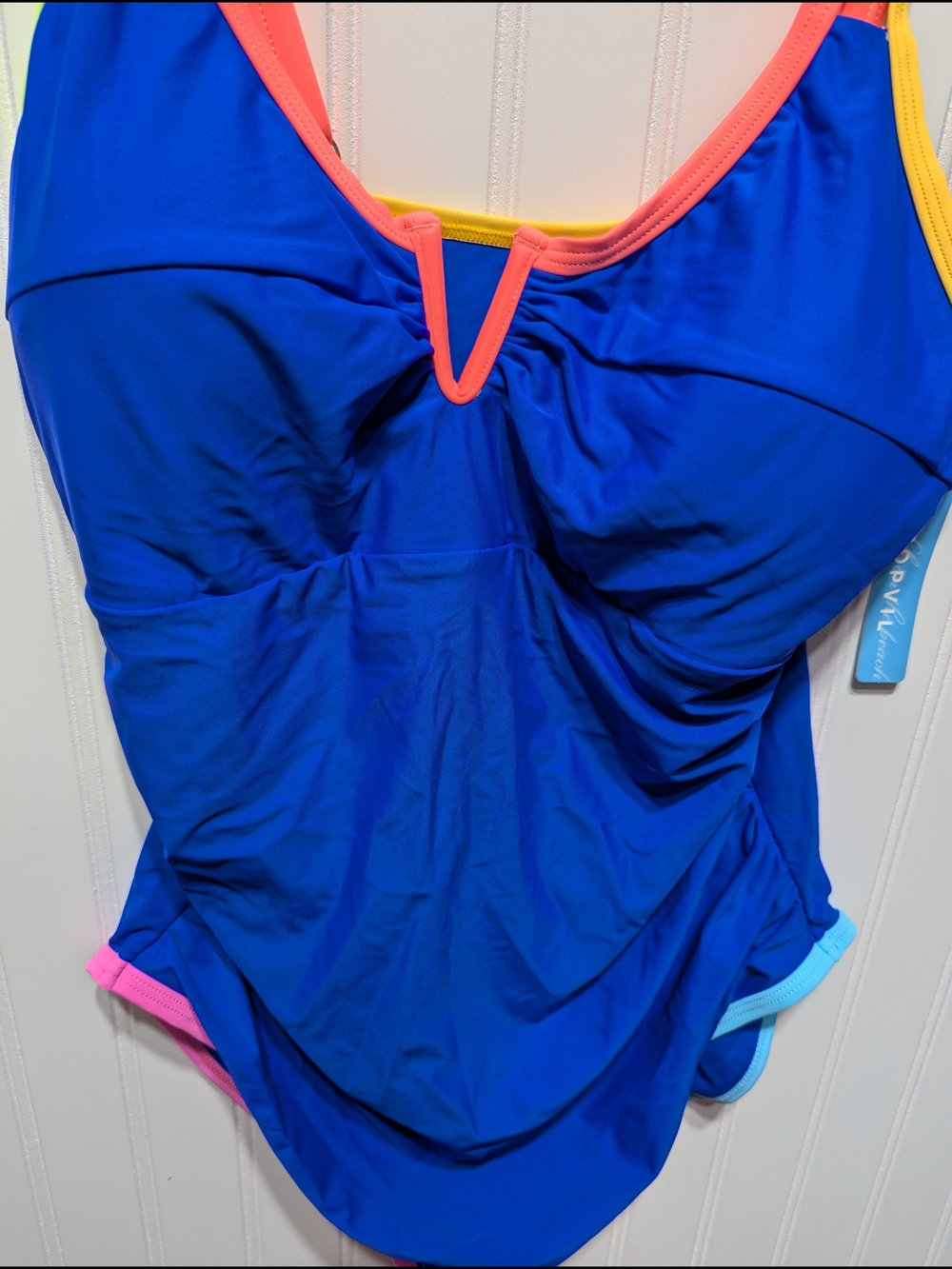 Popvil Royal Blue One-Piece Swimsuit with Coral and Yellow Trim